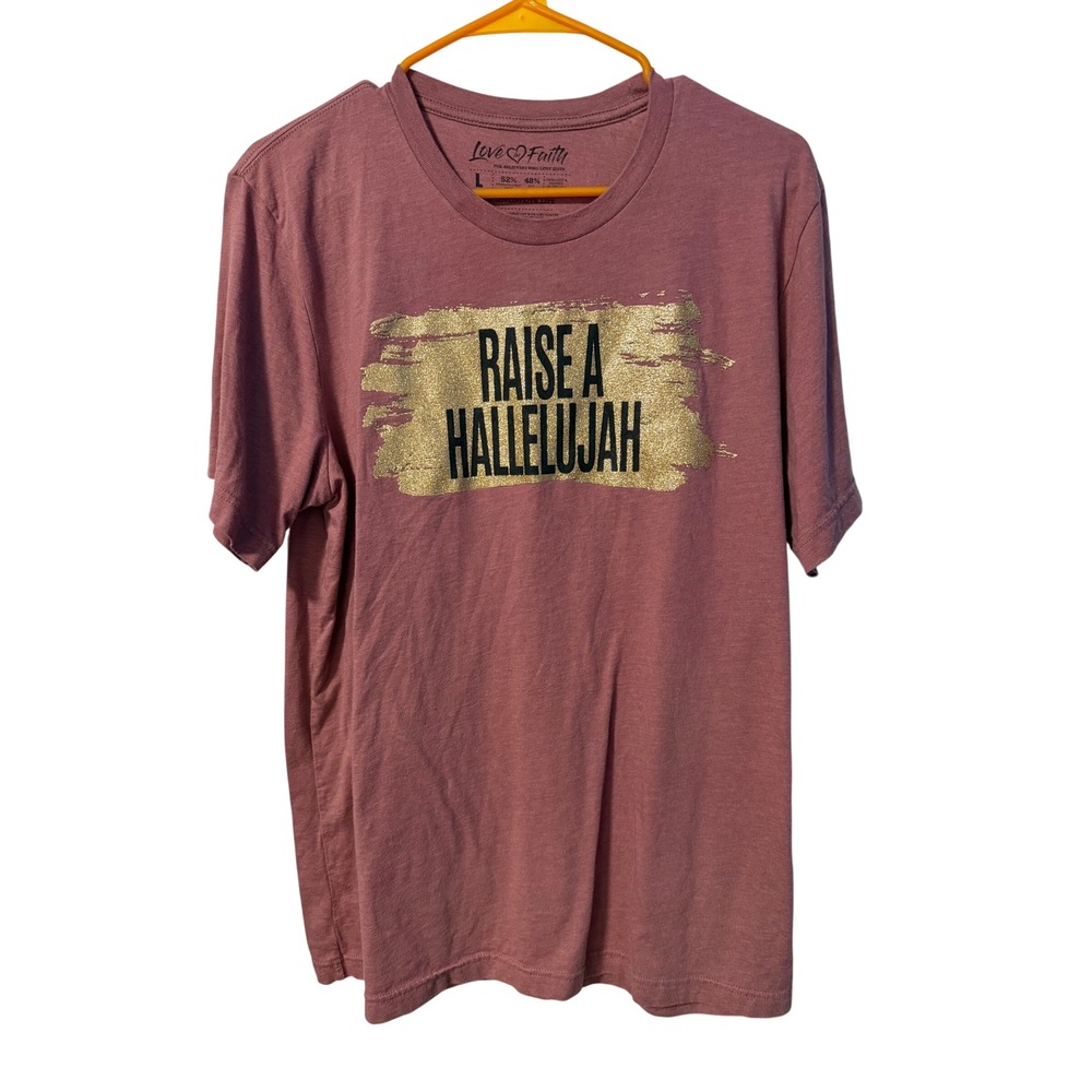 Love in Faith Graphic Tee Womens L Mauve Raise A Hallelujah‎